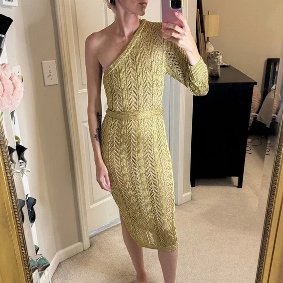 green emerald velvet dress Anthropologie Dress Large Womens Yellow Maxi Halter Neck Gold Chiffon Belted main image 0
